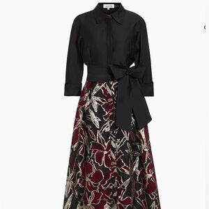 Teri Jon by Rickie Freeman Elegant Black and Red Floral Gown